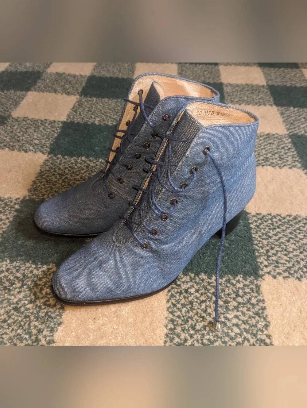 Vintage Ros Hommerson Light Blue Denim Low Heeled Lace Up Ankle Boots Size 6.5
